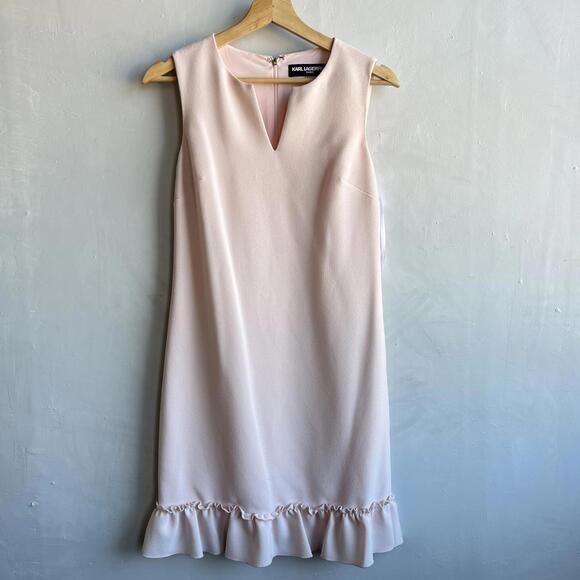 Karl Lagerfeld Paris Womens Blush Pink Shift Dress Size 2 Sleeveless Ruffle Trim - Picture 8 of 13